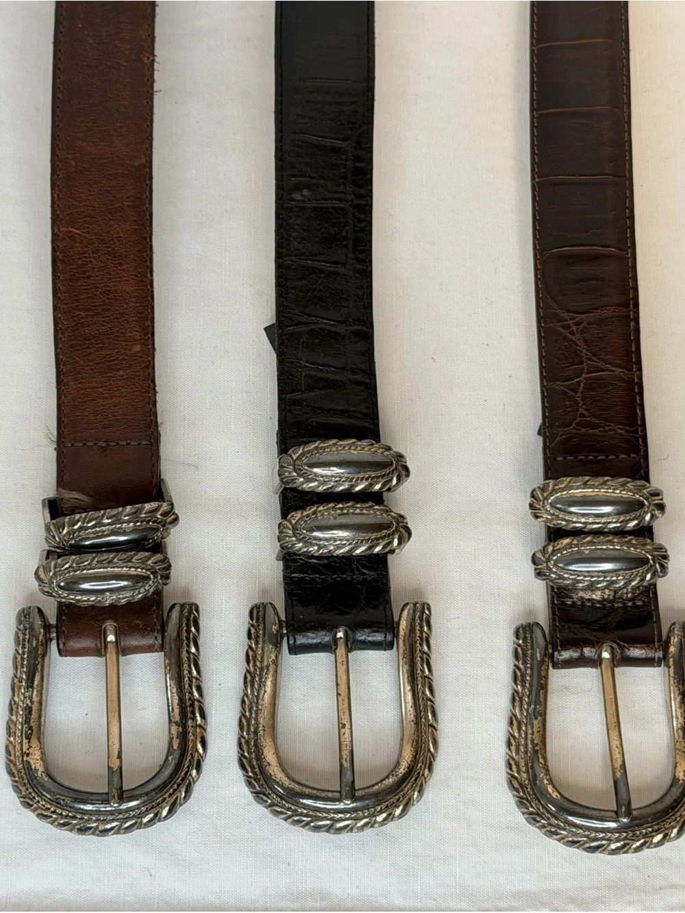 Brighton Western-Inspired Leather Belts Lot of 3 - Brown, Black, Dark Brown